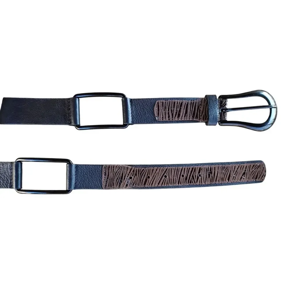 Chico’s Black Leather Zebra Embossed Belt Modern Statement Belt NEW sz small